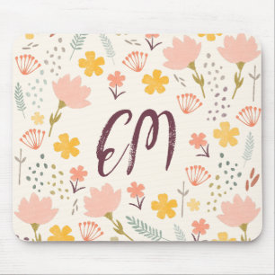 Monogram and Quote Boho Flowers Mouse Pad