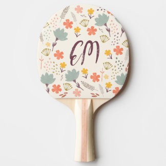 Monogram and Quote Boho Flowers  Ping Pong Paddle