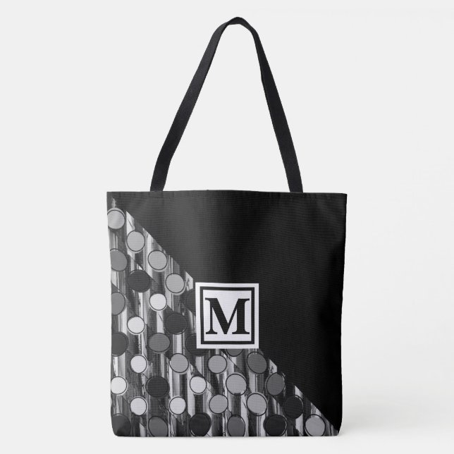 Monogram and Retro Dots Tote Bag (Front)