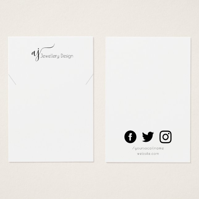 Monogram and social media pretty display card (Front & Back)