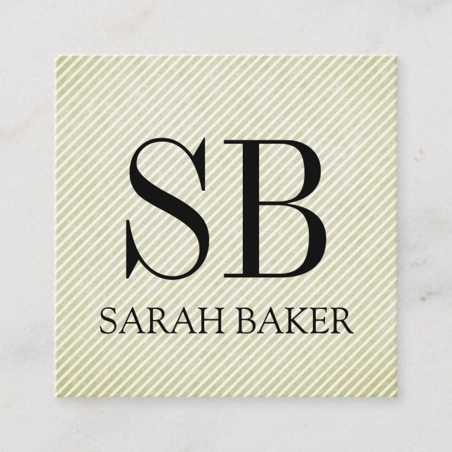 Monogram and Stripes Square Business Card (Front)