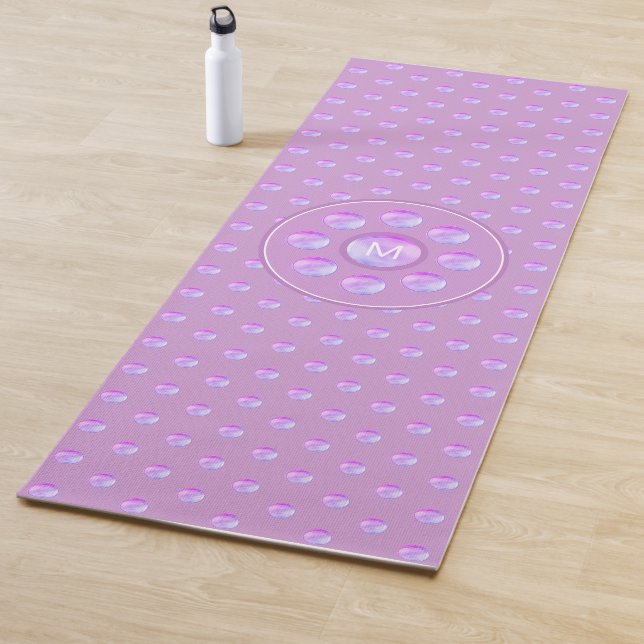 Monogram and Stylish Polka Dots on Violet  Yoga Mat (In Situ)