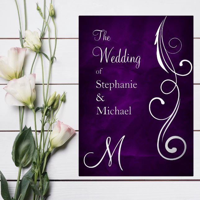 Monogram and Swirl on Purple Silver Wedding (Creator Uploaded)