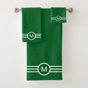 Monogram and White Stripes on Forest Green Bath Towel Set