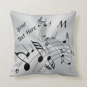 Monogram and Your Text Musical Notes Pillow