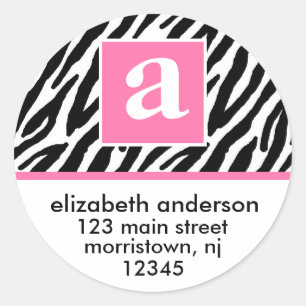 Monogram and Zebra Pattern Classic Round Sticker