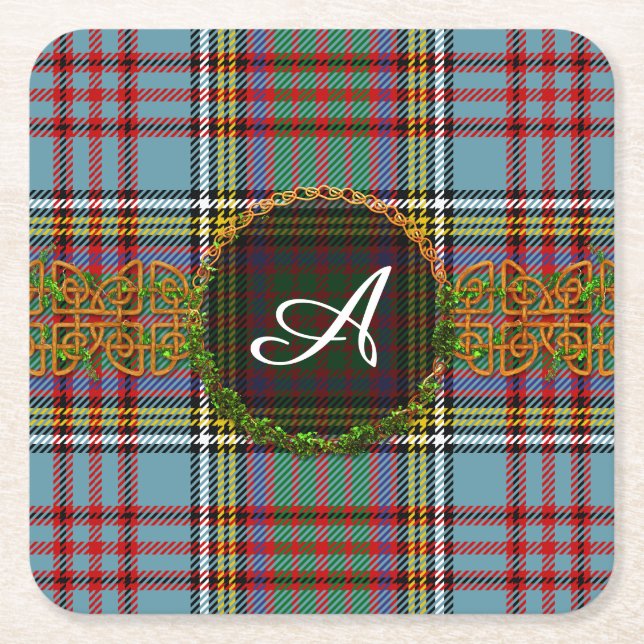 Monogram Anderson Tartan Square Paper Coaster (Front)