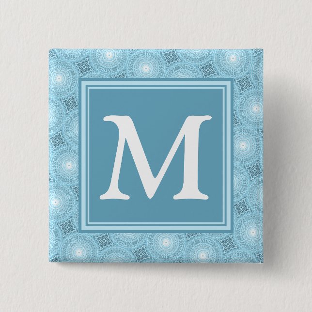 Monogram angel blue circles pattern 15 cm square badge (Front)