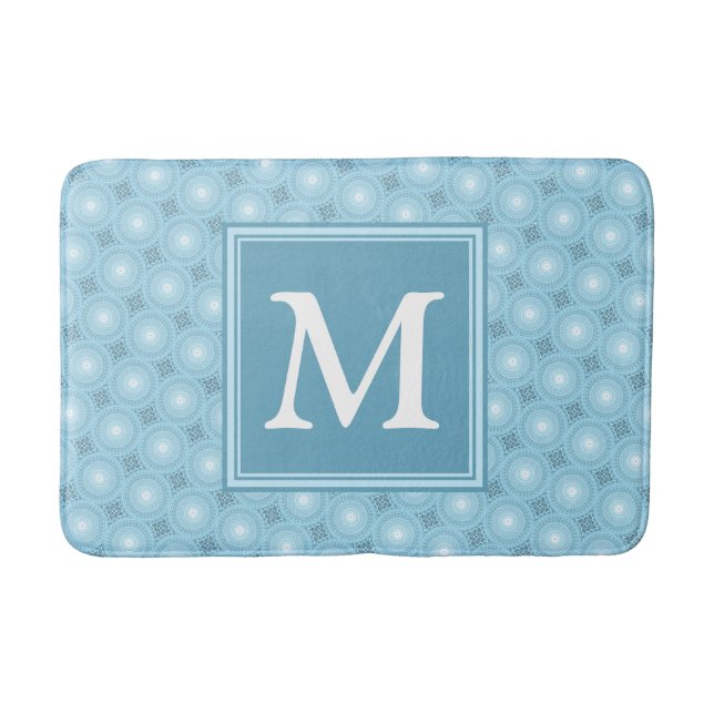 Monogram angel blue circles pattern bath mat (Front)