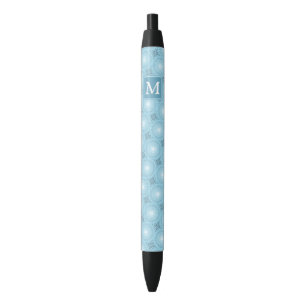 Monogram angel blue circles pattern black ink pen