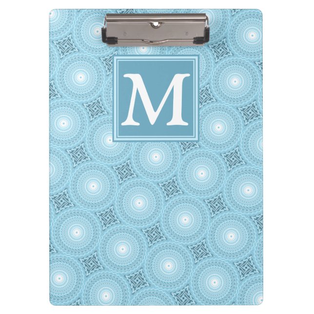 Monogram angel blue circles pattern clipboard (Front)
