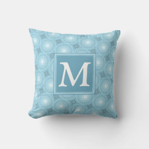 Monogram angel blue circles pattern cushion