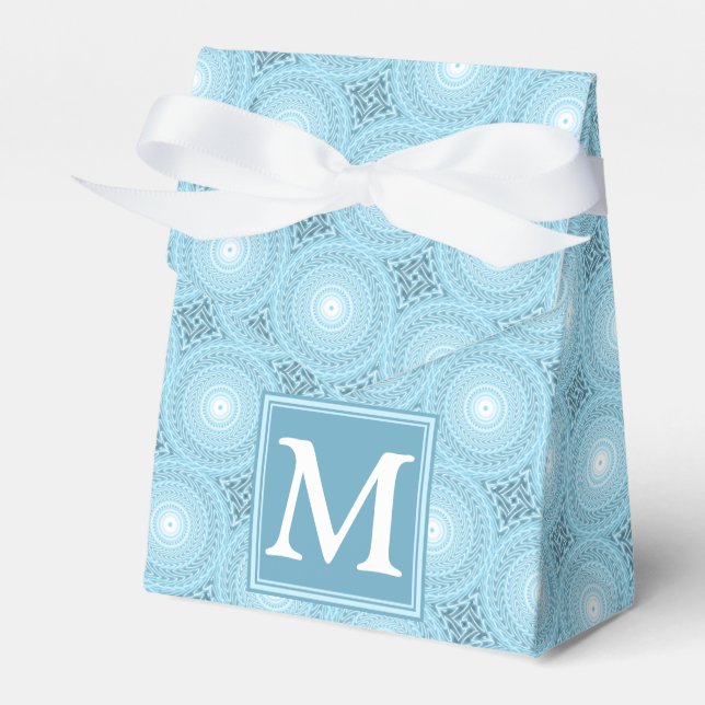 Monogram angel blue circles pattern favour box (Front Side)