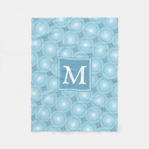 Monogram angel blue circles pattern fleece blanket