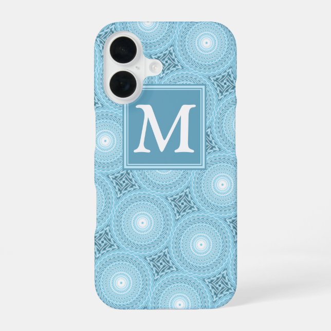 Monogram angel blue circles pattern iPhone 16 case (Back)