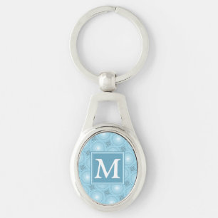 Monogram angel blue circles pattern key ring