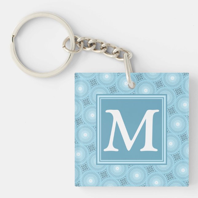 Monogram angel blue circles pattern key ring (Front)