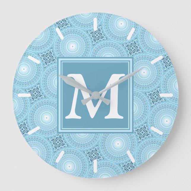 Monogram angel blue circles pattern large clock (Front)
