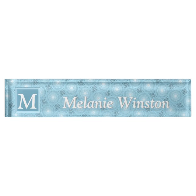 Monogram angel blue circles pattern nameplate (Front)