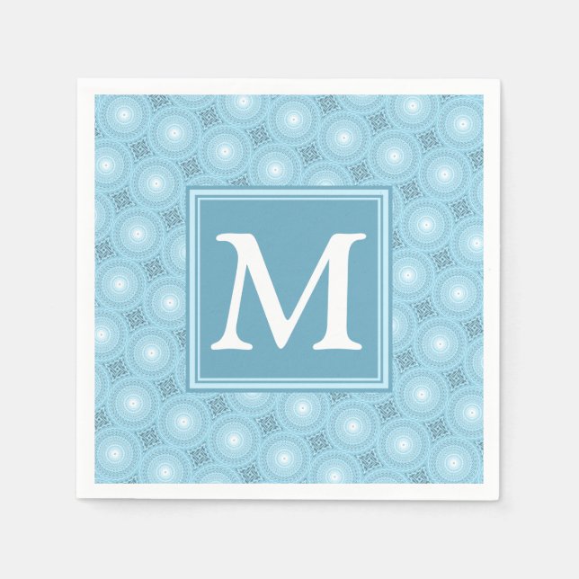 Monogram angel blue circles pattern napkin (Front)