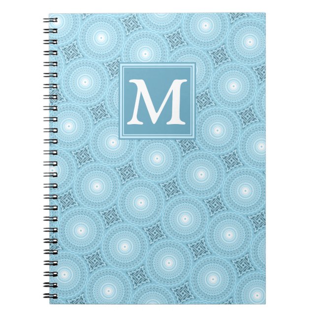 Monogram angel blue circles pattern notebook (Front)