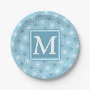 Monogram angel blue circles pattern paper plate