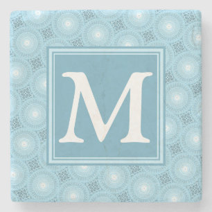 Monogram angel blue circles pattern stone coaster