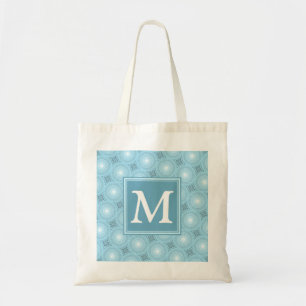 Monogram angel blue circles pattern tote bag