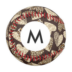 Monogram Animal skin with hearts Baseball