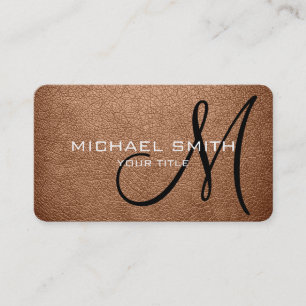 Monogram Antique Brass Leather Look Business Card