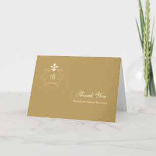Monogram Antique Gold Fleur de Lis Thank You Card