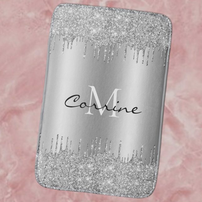 Monogram Antique Silver Dripping Glitter Metallic Bath Mat (Creator Uploaded)