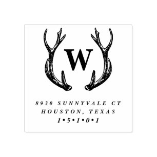 Monogram Antler Wreath Return Address Stamp