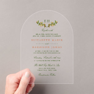 Monogram Apple Branch Wedding Invitation
