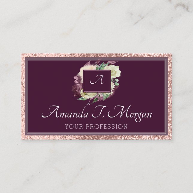 Monogram Appointment Card Rose Marsala FloralEvent (Front)