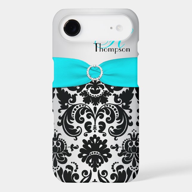 Monogram Aqua Black Silver Damask iPhone 4 Vibe Case-Mate iPhone Case (Back)