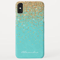 Monogram Aqua Blue Gold Glitter Confetti Girly