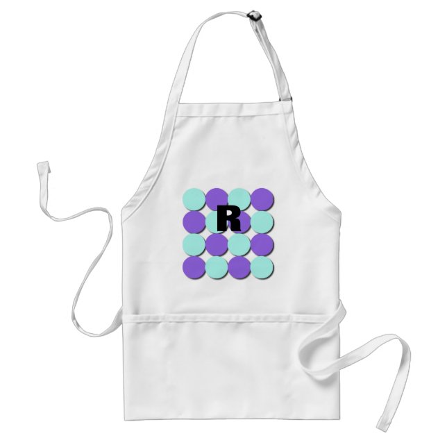 Monogram Aqua & Blue Polka Dots Standard Apron (Front)