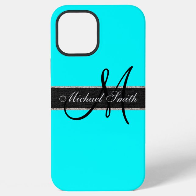Monogram Aqua Colour Background iPhone Case (Back)