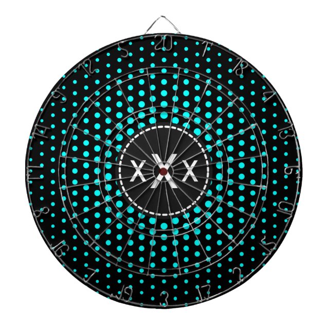 Monogram Aqua Techno Dots Modern Dartboard (Front)