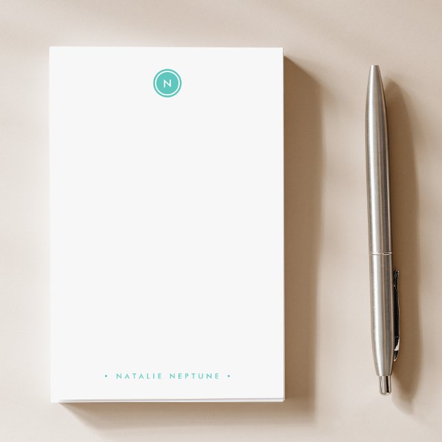 Monogram Aqua Turquoise Modern Minimalist Simple Post-it Notes (Creator Uploaded)