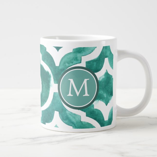 Monogram | Aquamarine Motif IV Large Coffee Mug (Right)