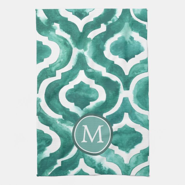 Monogram | Aquamarine Motif IV Tea Towel (Vertical)