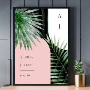 Monogram Arches Tropical Palm Leaf Wedding Poster
