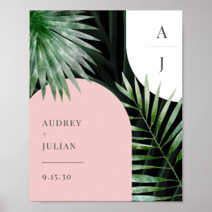 Monogram Arches Tropical Palm Leaf Wedding Poster