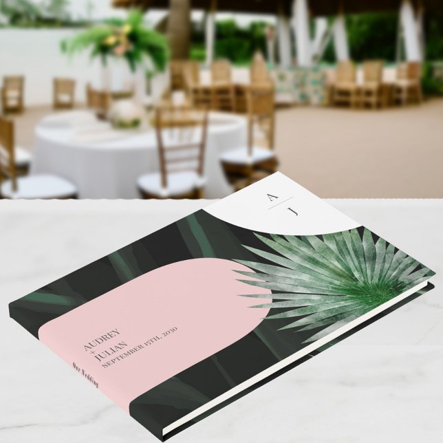 Monogram Arches Tropical Wedding Guest Book (Creator Uploaded)