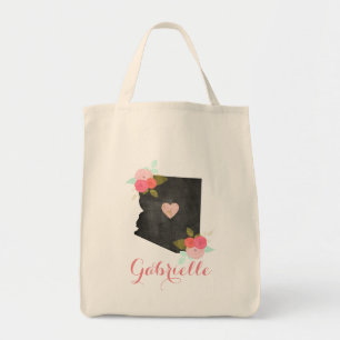 Monogram Arizona State Watercolor Floral & Heart Tote Bag