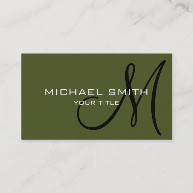 Monogram Army green colour background Business Card (Front)