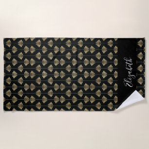 Monogram Art Deco Black Gold Beach Water Polo Swim Towel