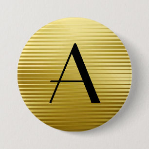 Monogram Art Deco Gold Satin Stripes 7.5 Cm Round Badge
